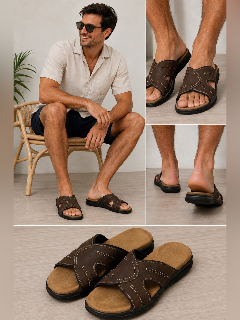George Men’s Brown Comfort Slide Sandals Size 11 Cushioned NWT